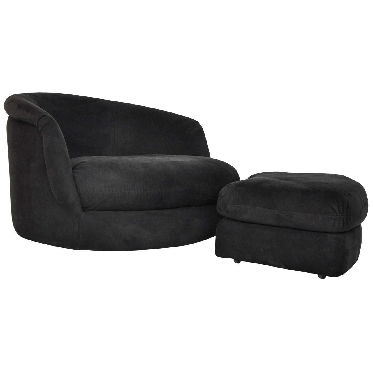 Large Milo Baughman Swivel Chair with Rolling Ottoman