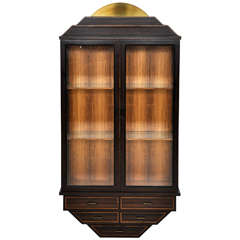 Vintage Exotic Rosewood and Brass Wall Hanging Curio Cabinet