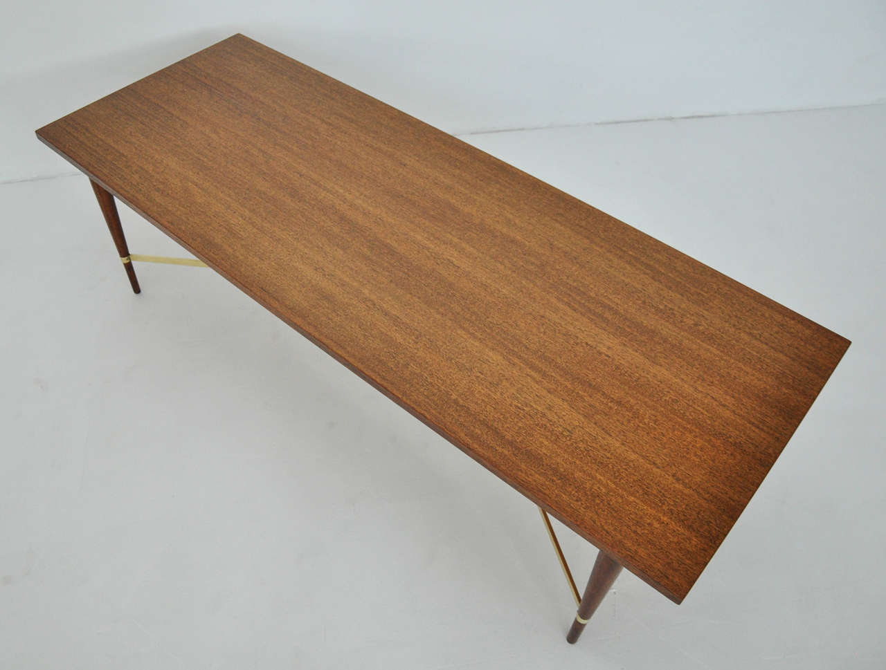 Paul McCobb Walnut and Brass Coffee Table In Excellent Condition In Chicago, IL