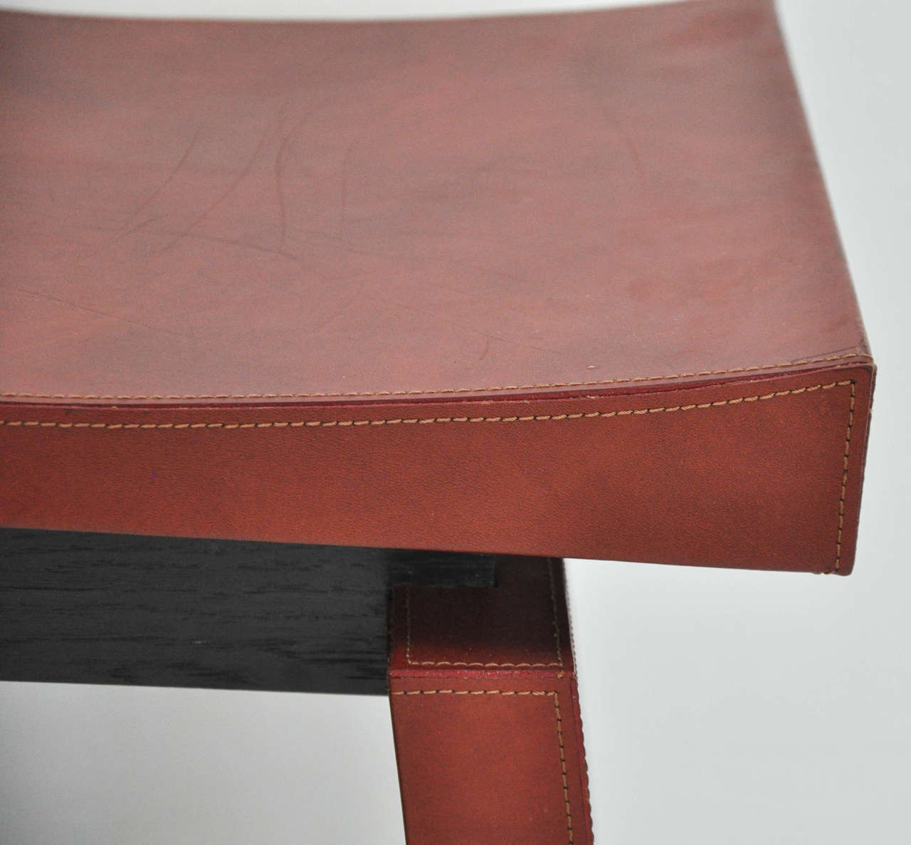 French Red Leather Stools by Dominic Chambon In Excellent Condition In Chicago, IL