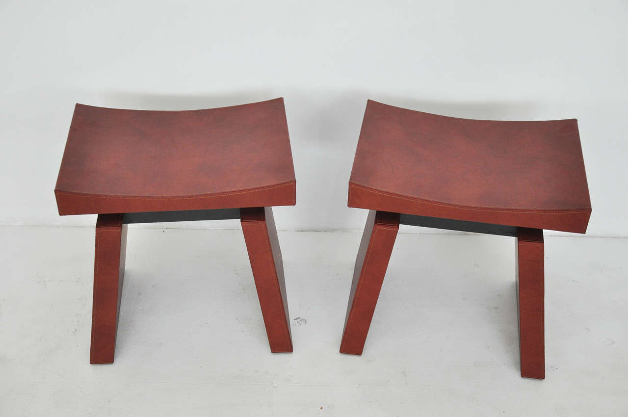 20th Century French Red Leather Stools by Dominic Chambon