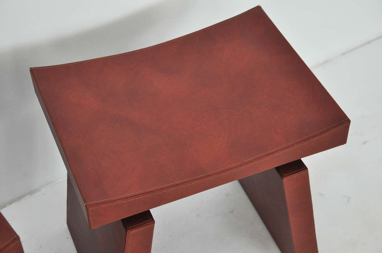 French Red Leather Stools by Dominic Chambon 1