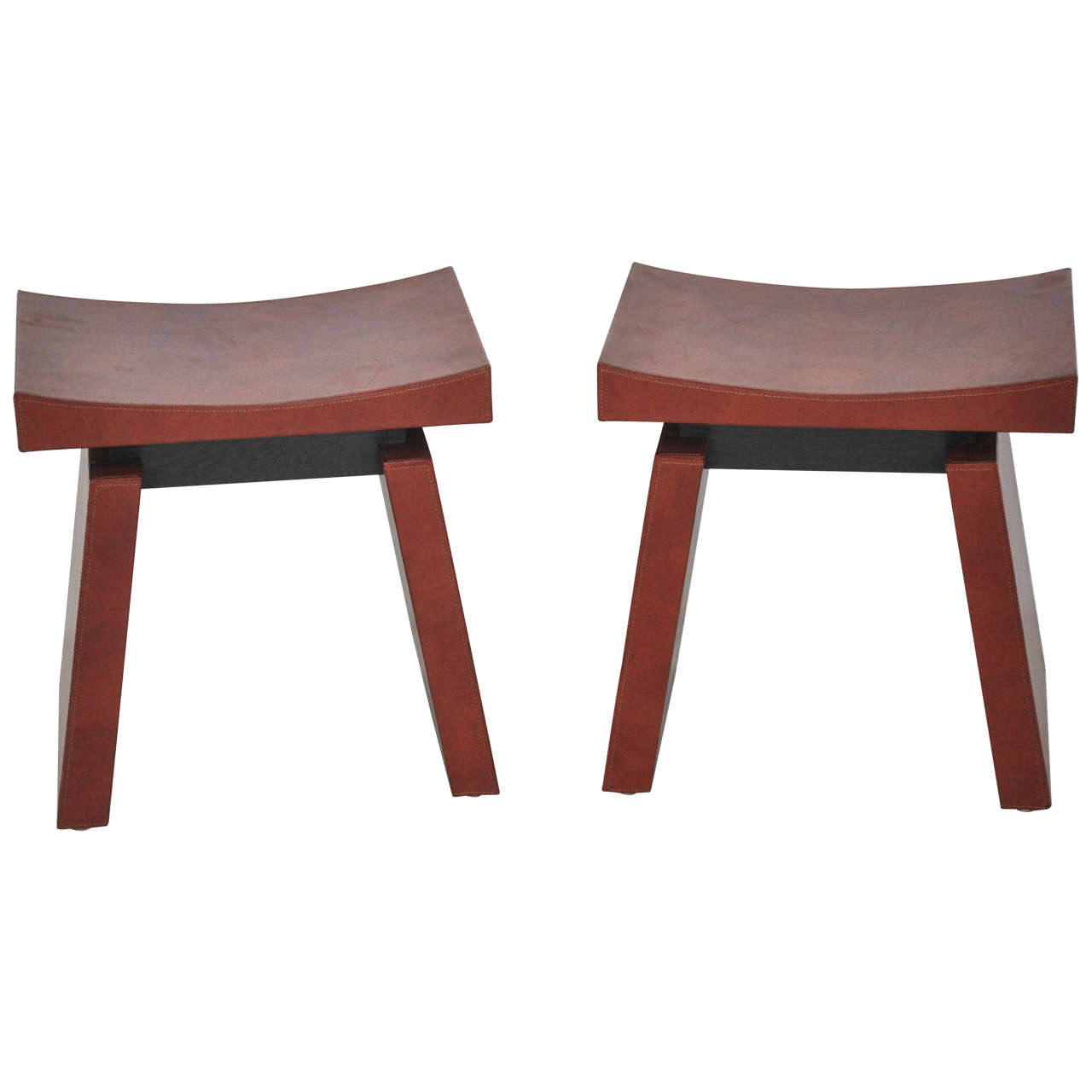 French Red Leather Stools by Dominic Chambon