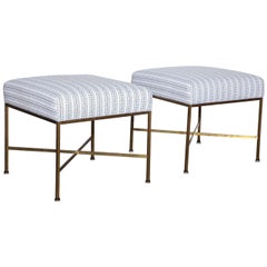 Paul McCobb Brass Stools in Nate Berkus Fabric