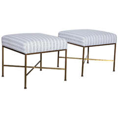 Paul McCobb Brass Stools in Nate Berkus Fabric 4