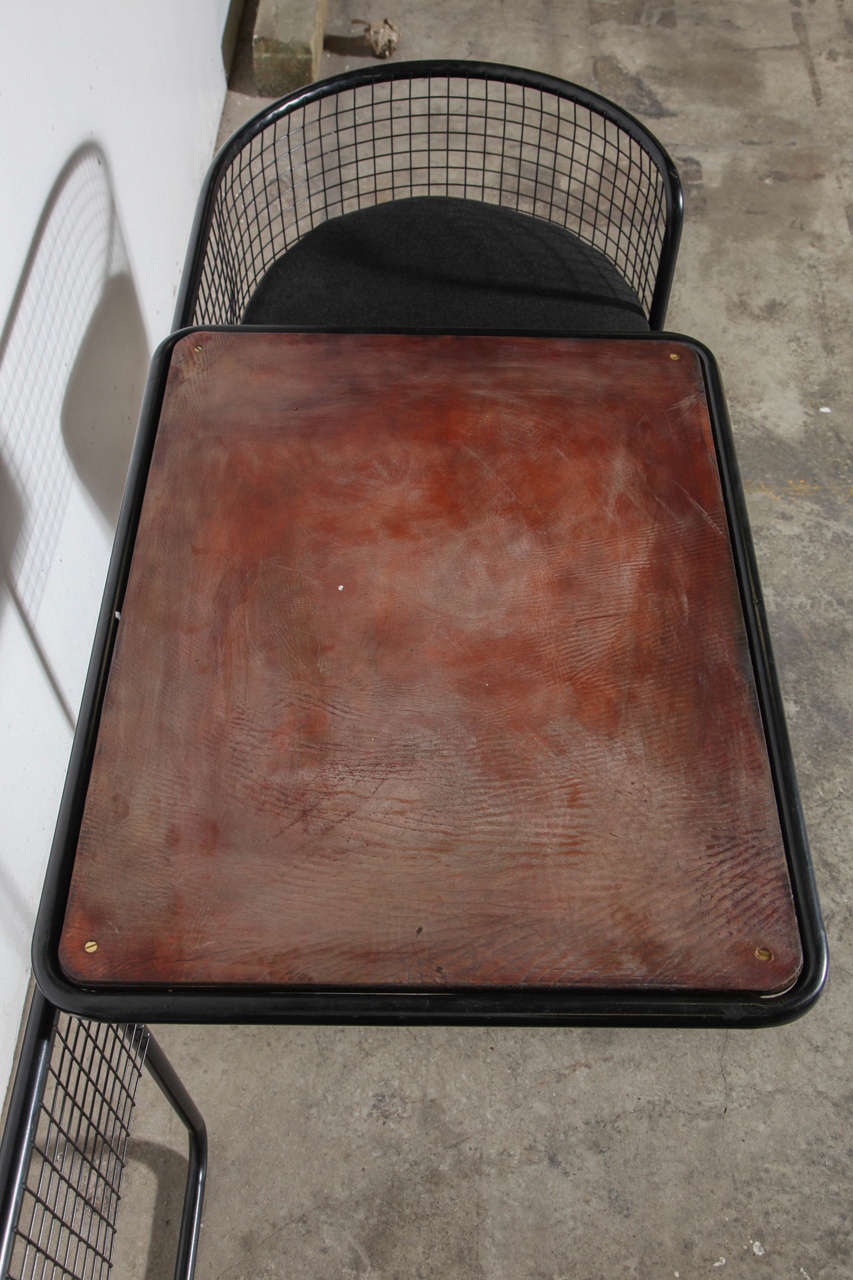 French Iron and Wood Game Table with Leather Top and Chairs In Good Condition In Chicago, IL