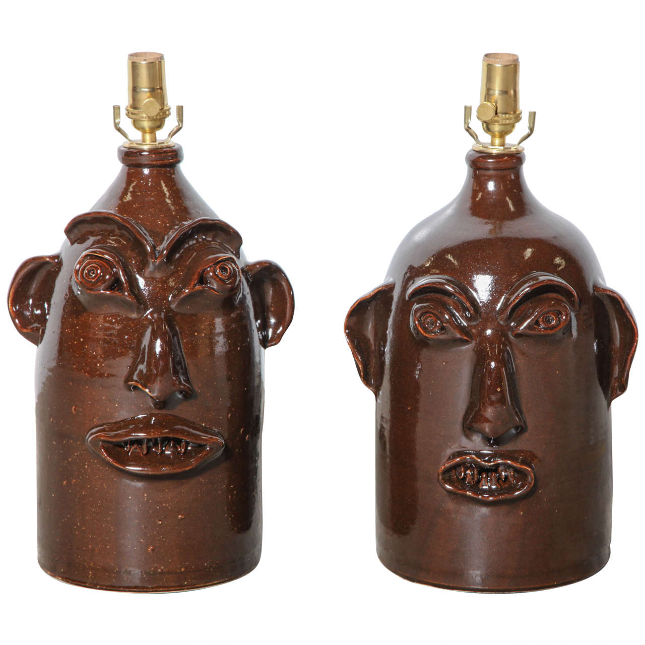 Pair of Handmade Pottery Face Jug Lamps at 1stDibs pottery jug lamps