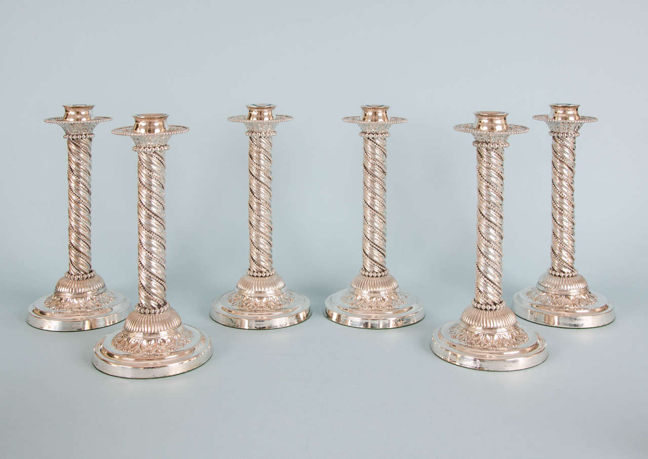 William IV Set of Six Impressive Old Sheffield Plate Candlesticks