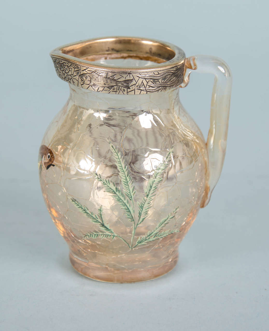 Victorian Elkington Silver-Gilt Mounted Glass Aesthetic Movement Design Jug