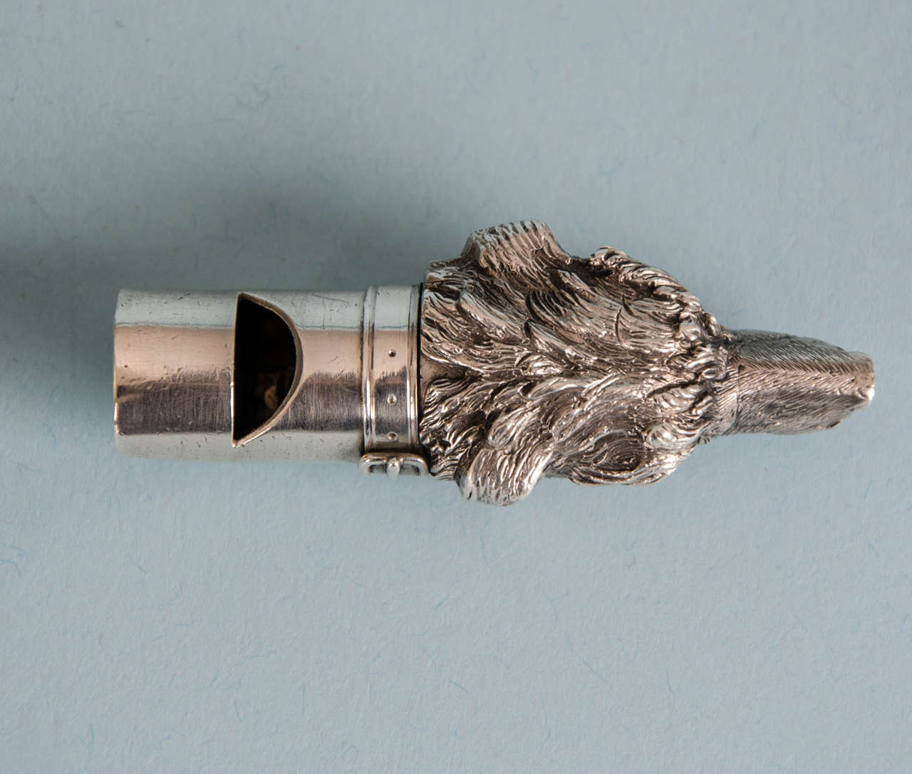 Victorian Sterling Silver Whistle in the Shape of an Irish Wolfhound's Head