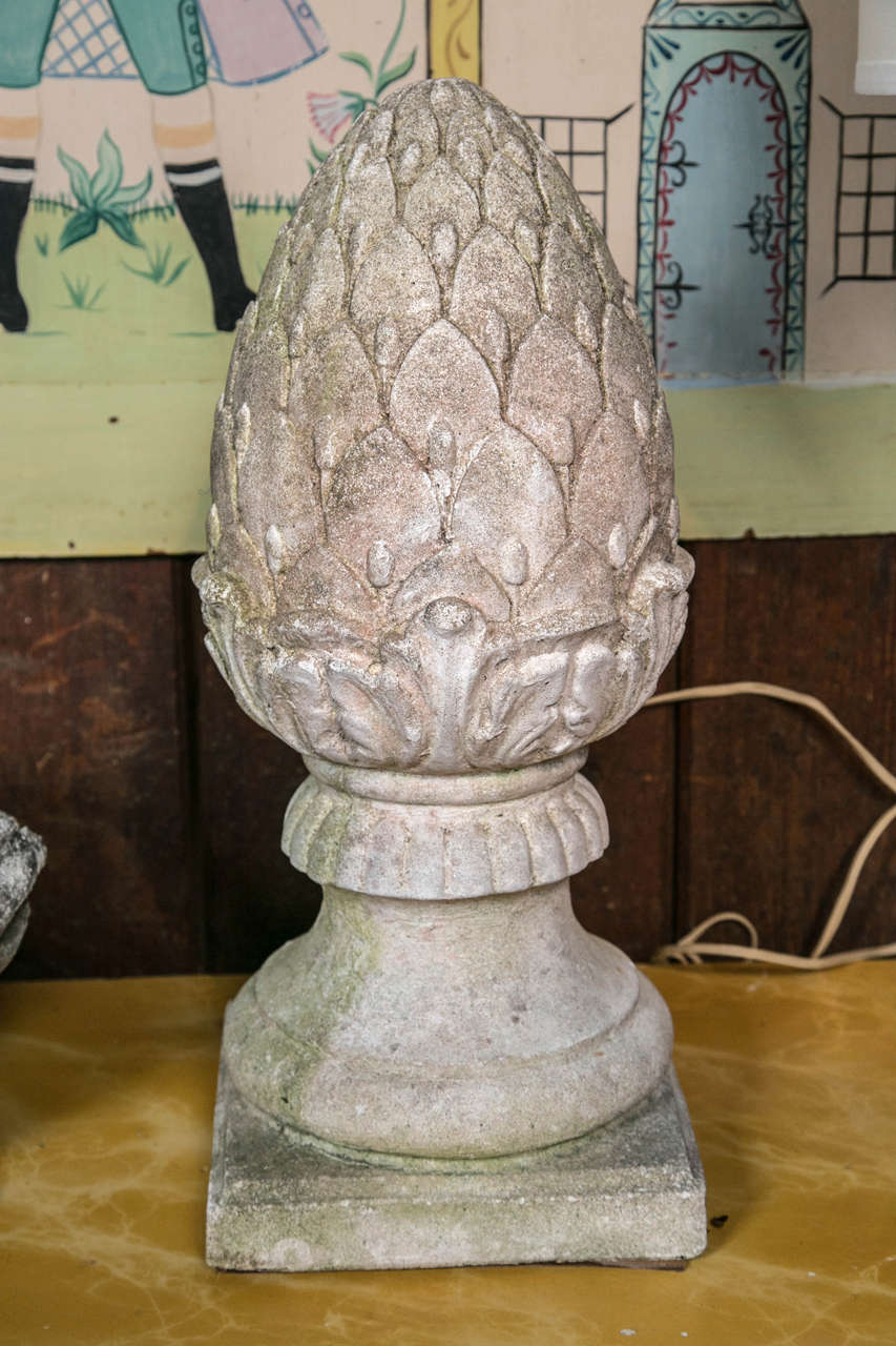 Old cast stone garden finial ornaments. Excellent condition.