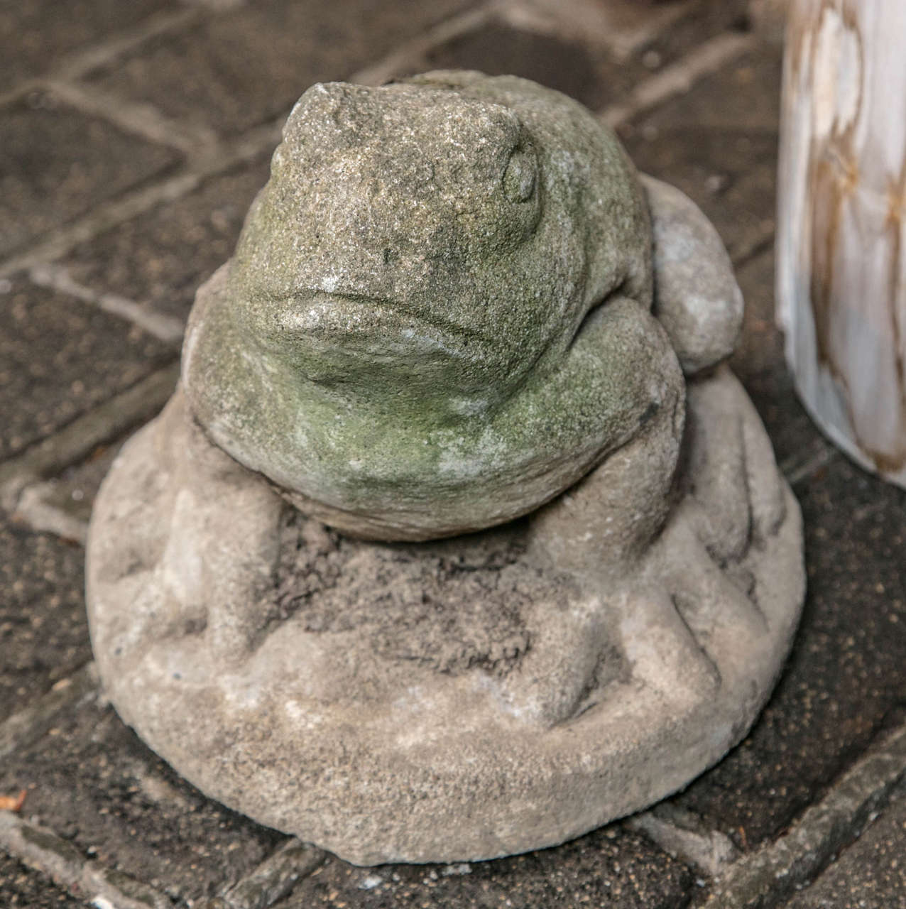 Cast stone or cement frog garden ornament from the 1940s-1950s.
