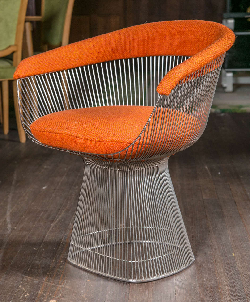 Superb condition. Orange textured fabric. Vintage Platner chairs.