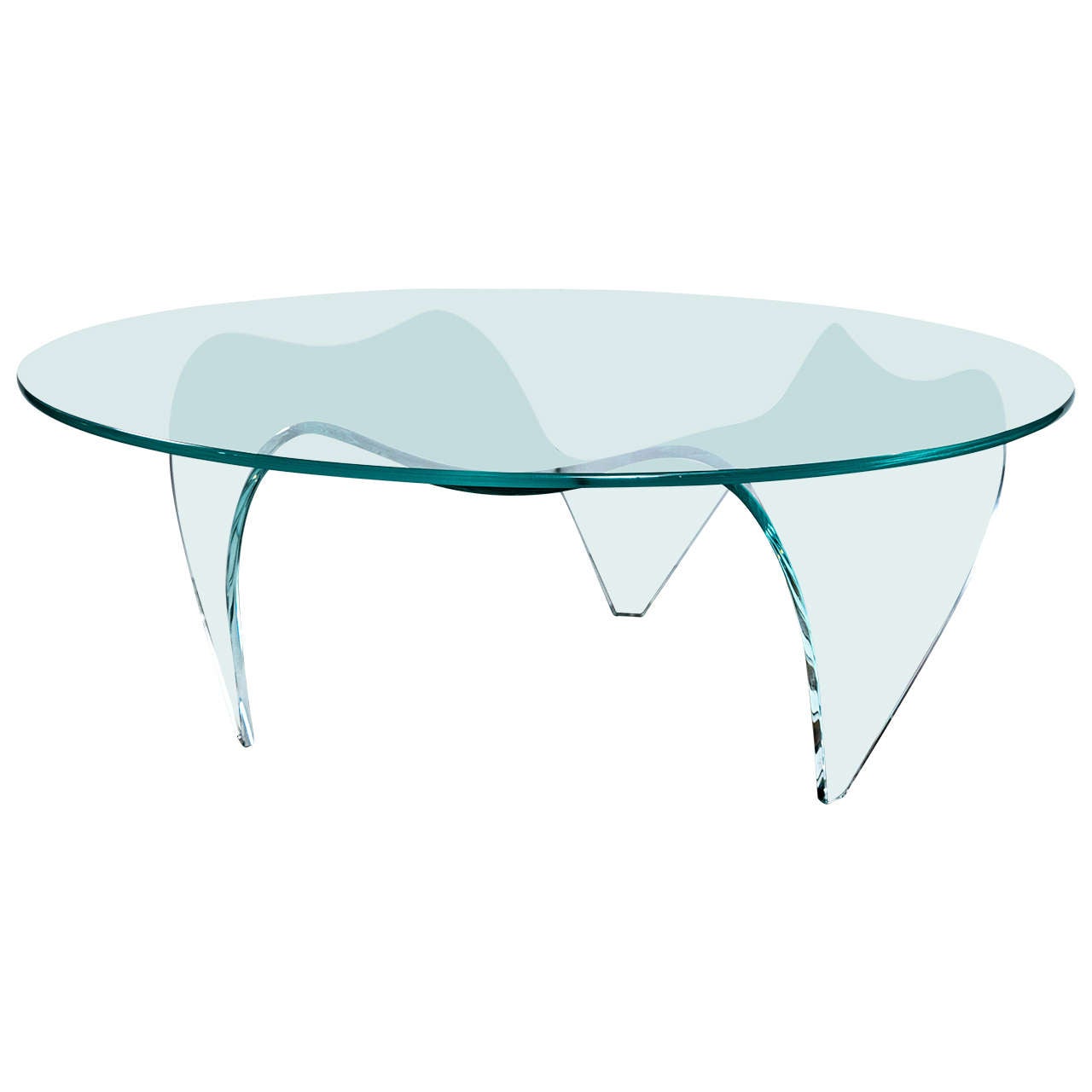 Table basse ronde à plateau en verre et base en verre en forme de pace