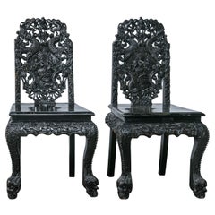 Pair of 1920s Carved Asian Side Chairs