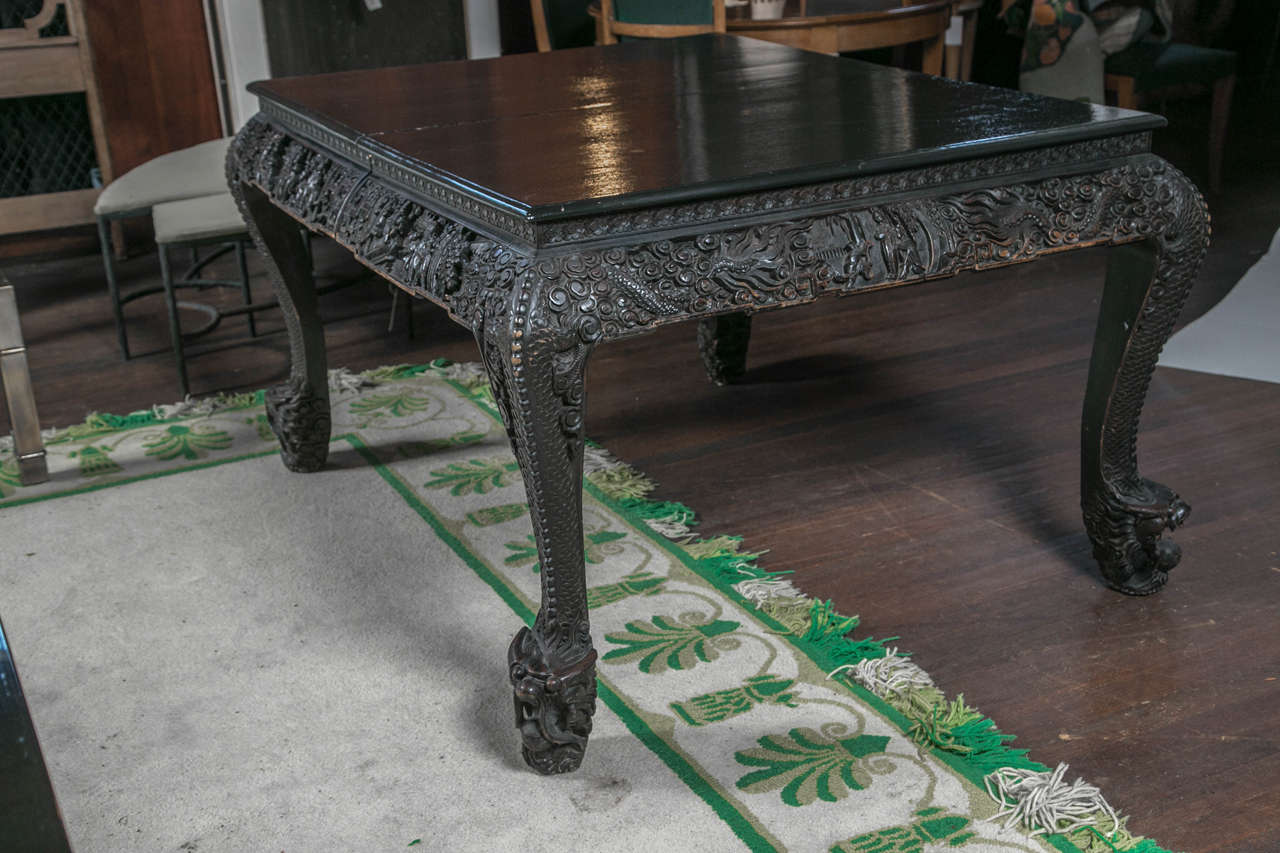High drama! Carved wood 1920s Asian table with two 18