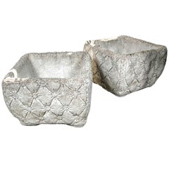 Pair of Cast Stone "Tufted" Planters