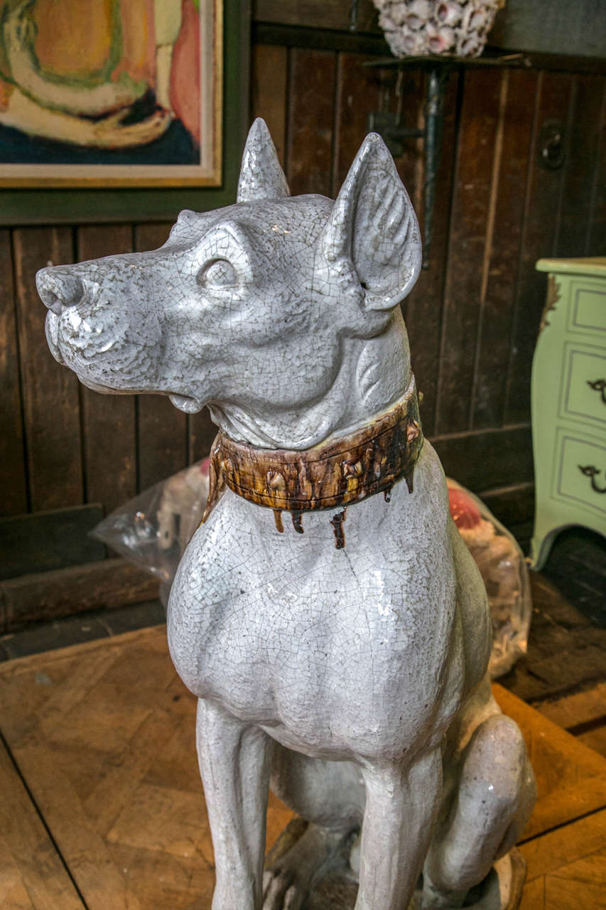 Terrakotta Deutsche Dogge Hund Statue (Hollywood Regency) im Angebot