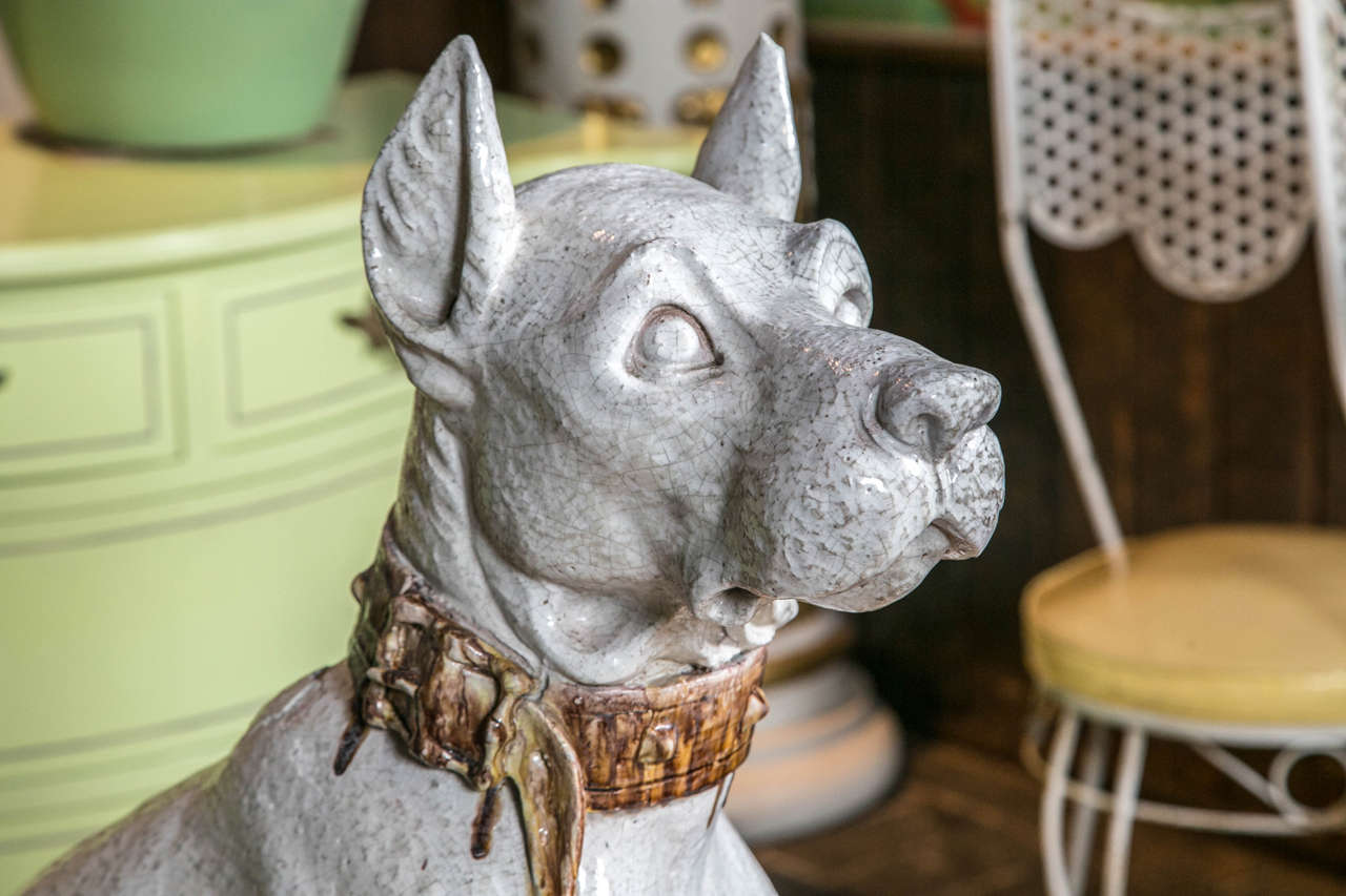 Hollywood Regency Terra Cotta Great Dane Dog Statue For Sale