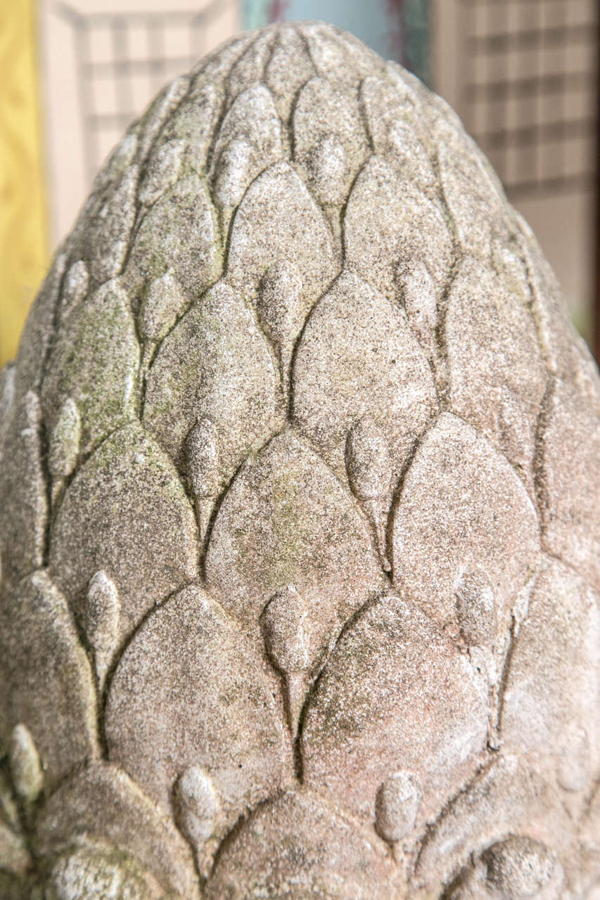 Pair of Cast Stone Pine Cone/Artichoke Garden Finials at 1stdibs