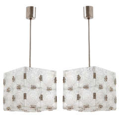 A Cube-Form Pendant Ceiling Fixture Featuring Etched Glass By Kalmar
