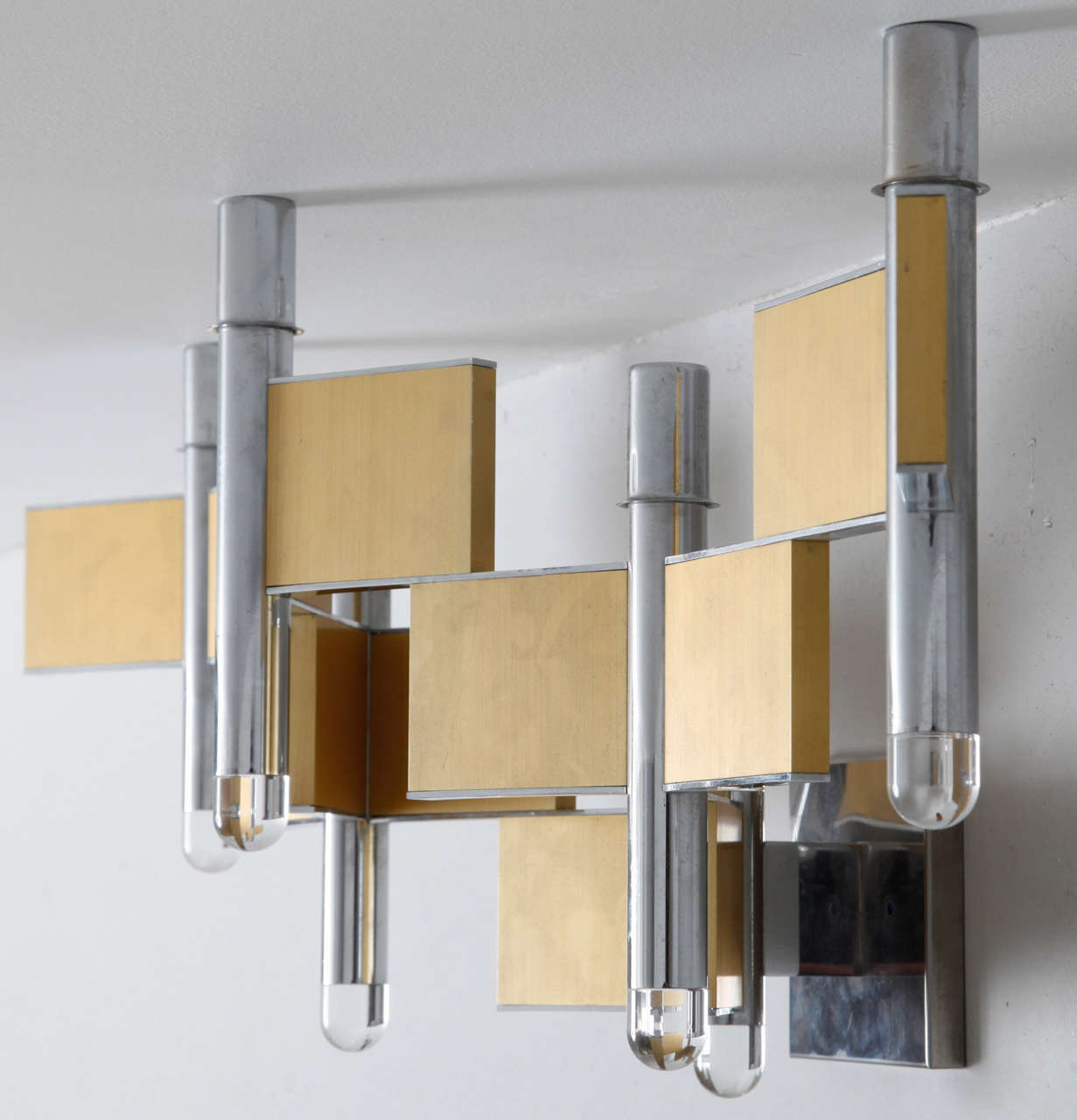 Mid-Century Modern Chrome and Brass Sconce by Gaetano Sciolari , Italy, 1970s