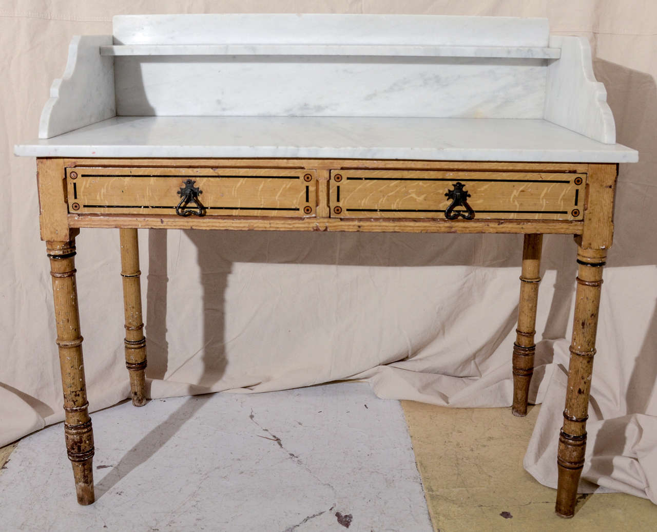 English Faux Bois Marble Top 2 Drawer Washstand