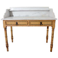 English Faux Bois Marble Top 2 Drawer Washstand