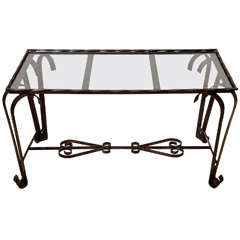French 1940's Wrought Iron Glass Top Coffee Table