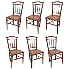 Six 19th Century French Faux Bamboo Caned Seat Side Chairs