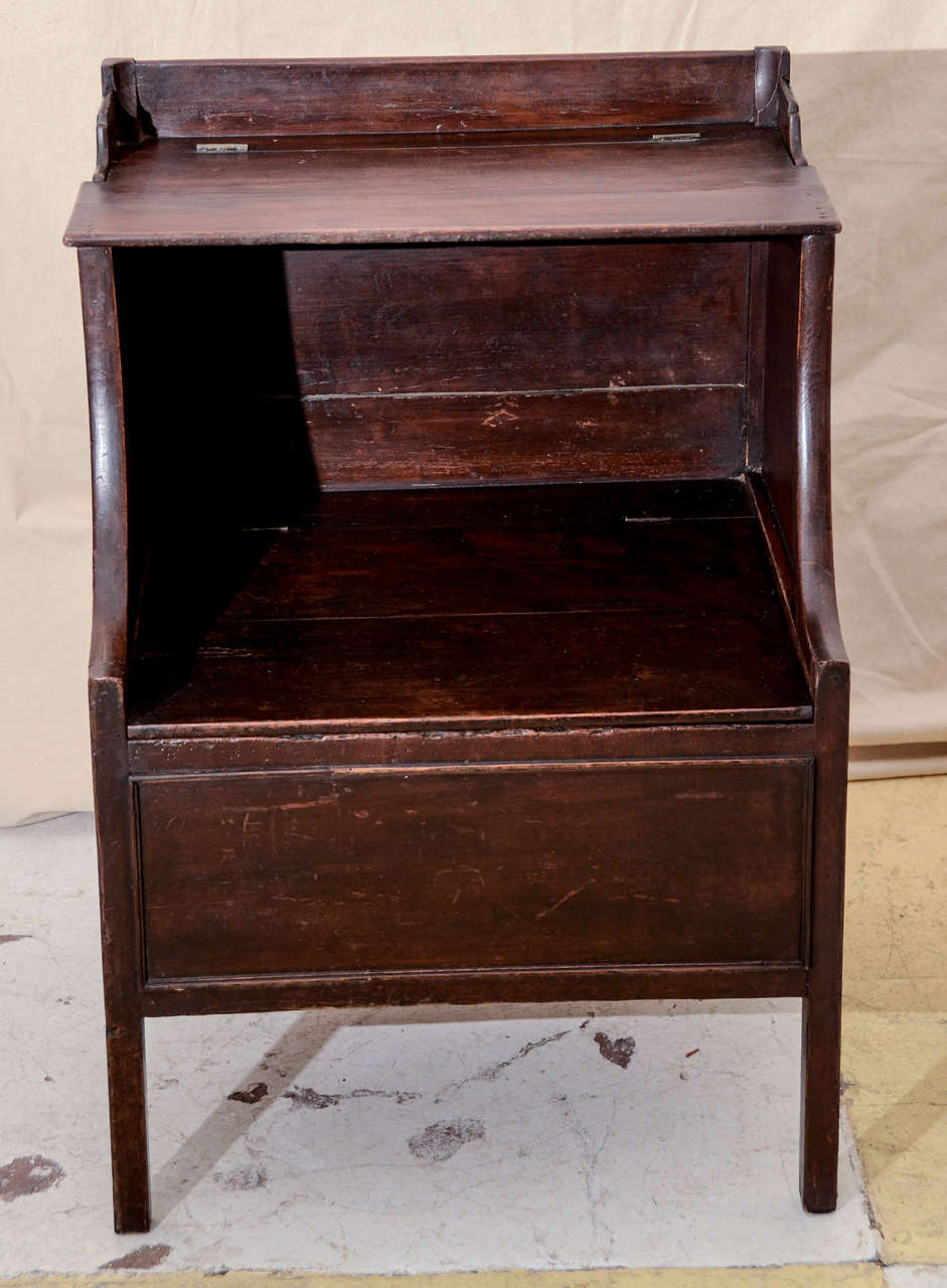English George 111 Pine Faux Bois Bedside Commode. Painted To Resemble A Dark Hardwood. Lower Table Surface Is Hinged -- Opening To A Circular Opening For A Chamber Pot.  This Is Most Likely A Country Piece Made To Resemble A More Costly Mahogany Or
