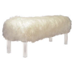 Lucite Bench Upholstered in Tibetan Lamb