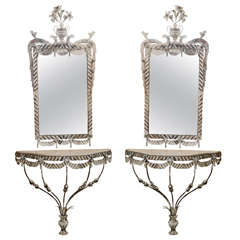 Pair of Tin Consoles and Matching Mirrors