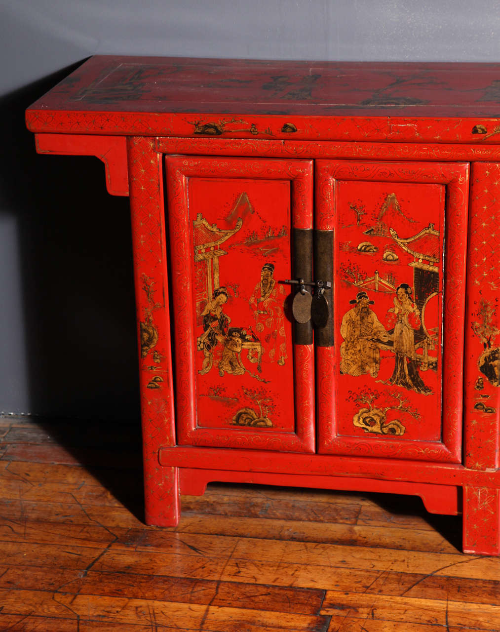 20th Century Long Red Lacquer Sideboard