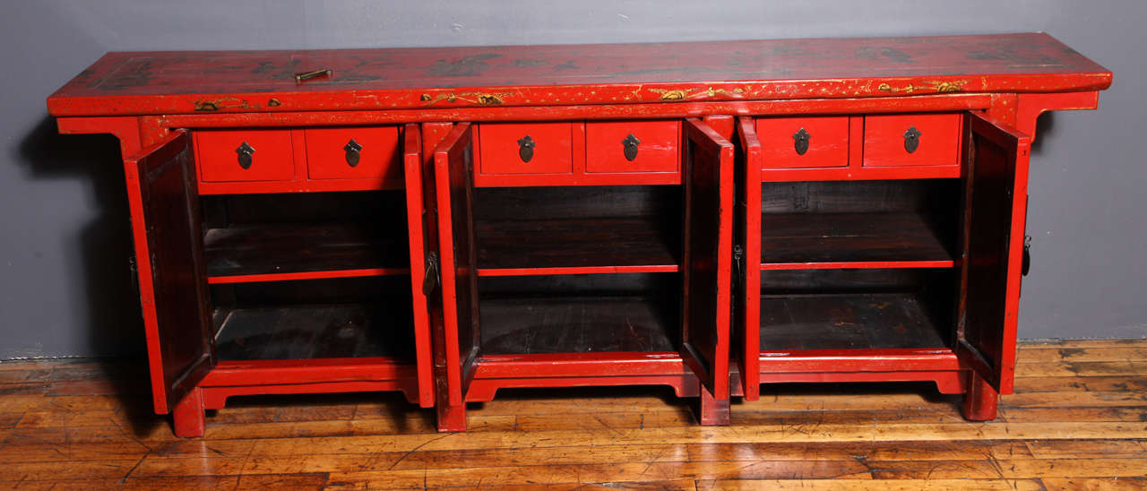 Long Red Lacquer Sideboard 2