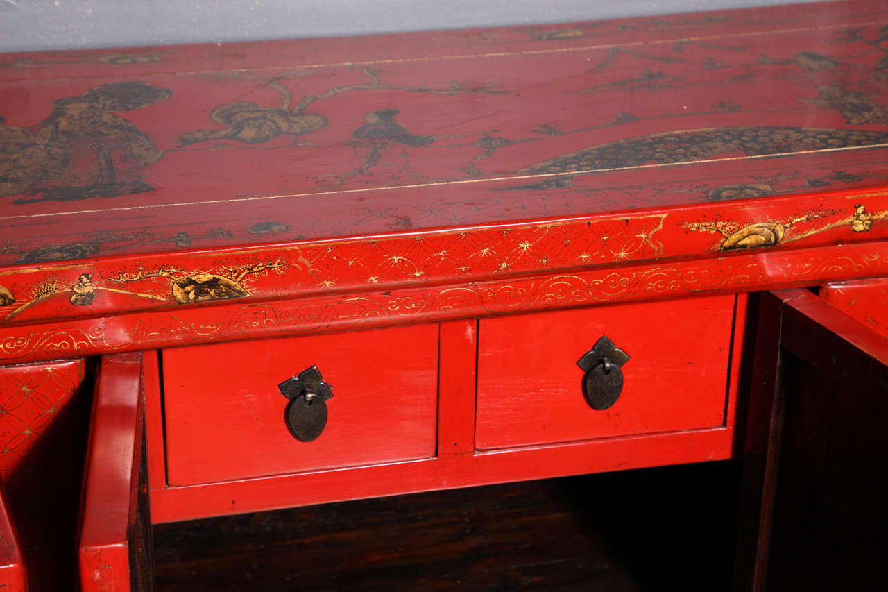 Long Red Lacquer Sideboard 3