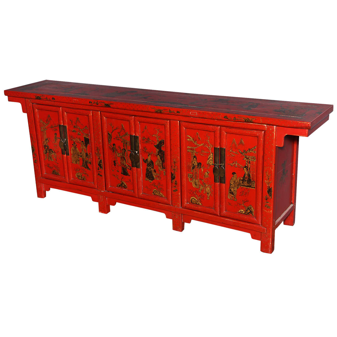 Long Red Lacquer Sideboard