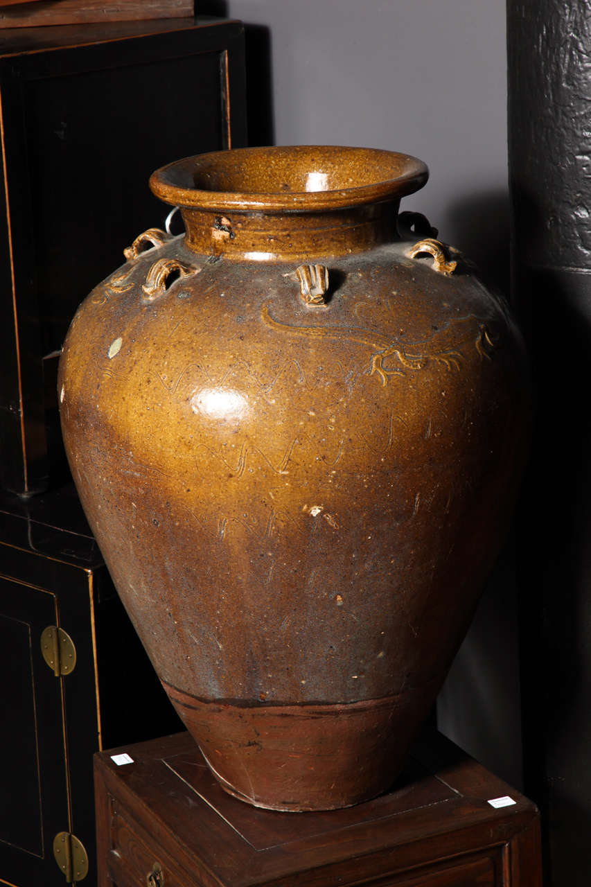 Chinese Yuan Dynasty Martaban Jar with Ochre Glaze from China, 12th-13th Century