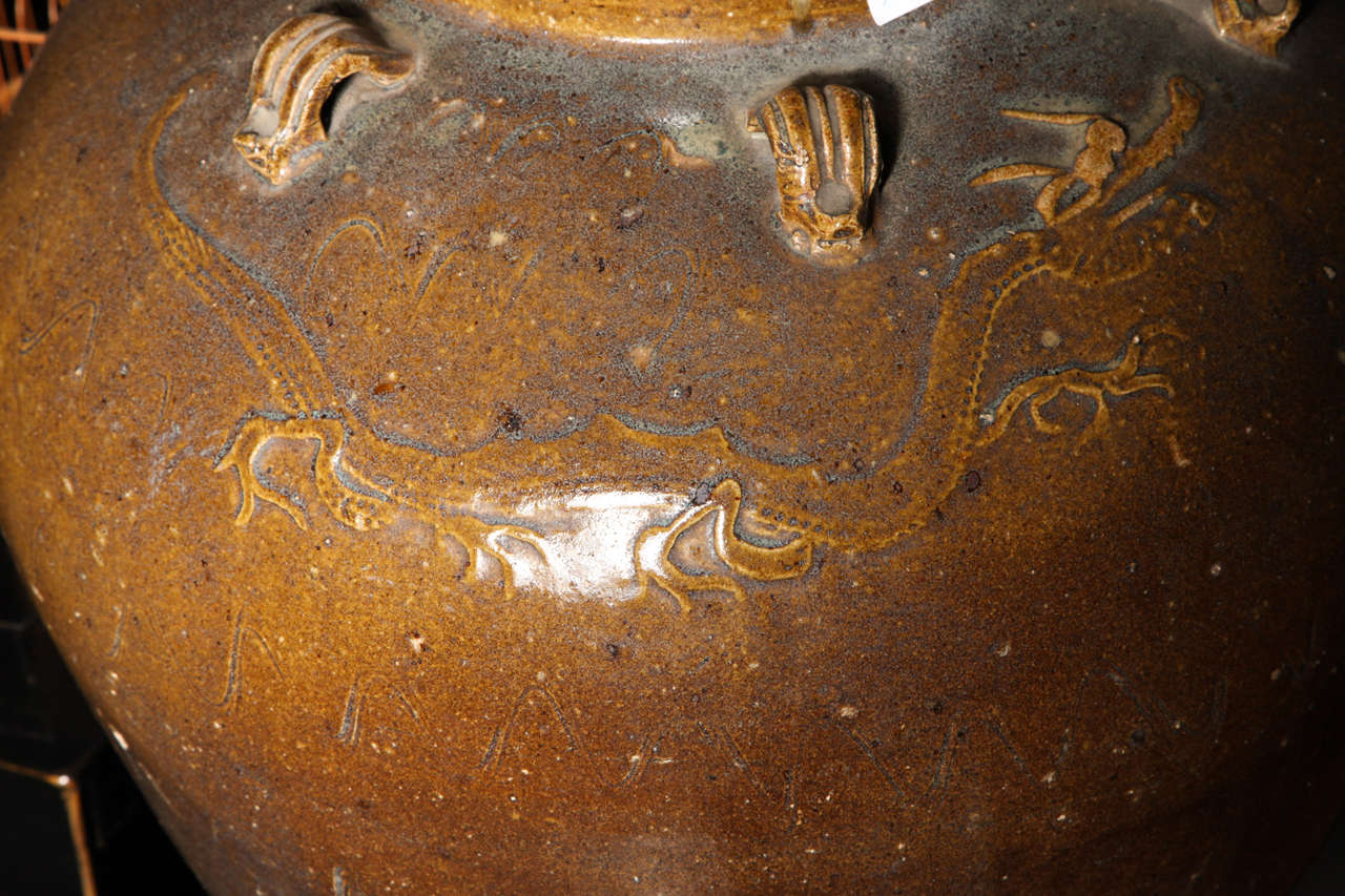 Yuan Dynasty Martaban Jar with Ochre Glaze from China, 12th-13th Century In Good Condition In Yonkers, NY