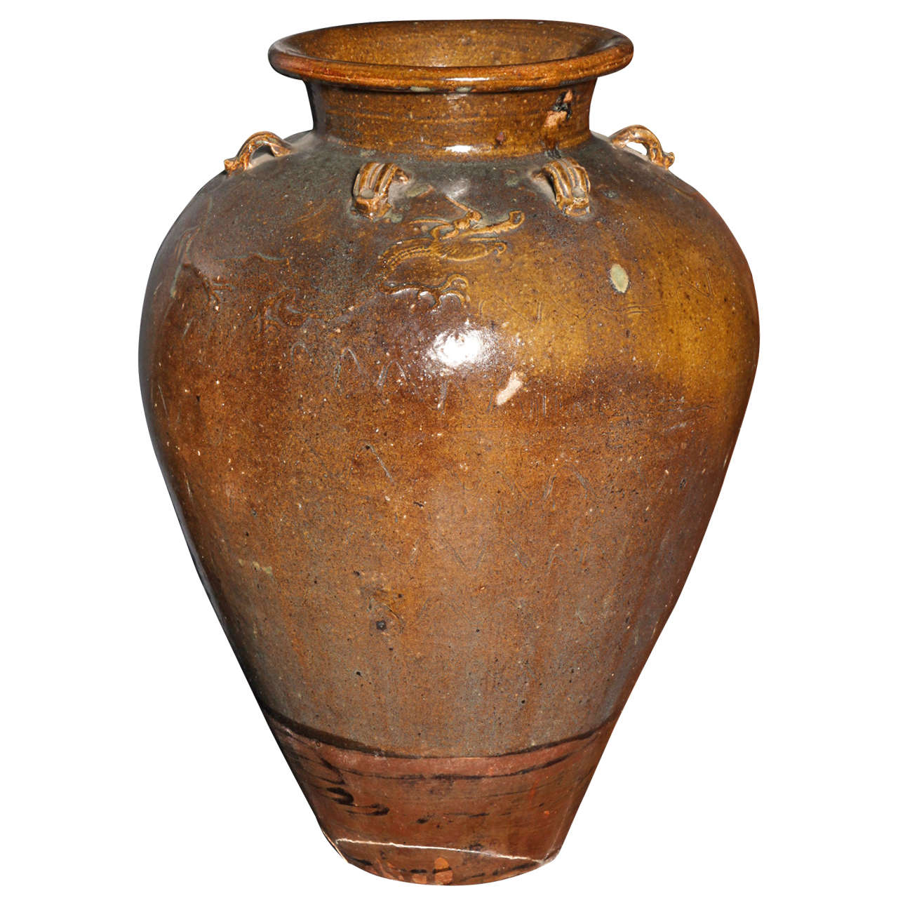 Yuan Dynasty Martaban Jar with Ochre Glaze from China, 12th-13th Century