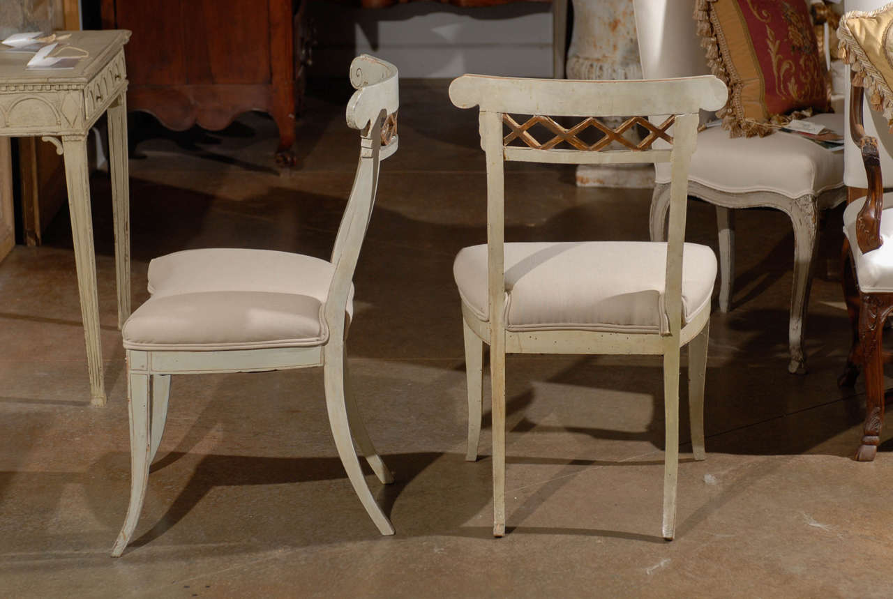 Wood Set of Four Italian 1790s Neoclassical Period Music Chairs with Gilded Trellis For Sale