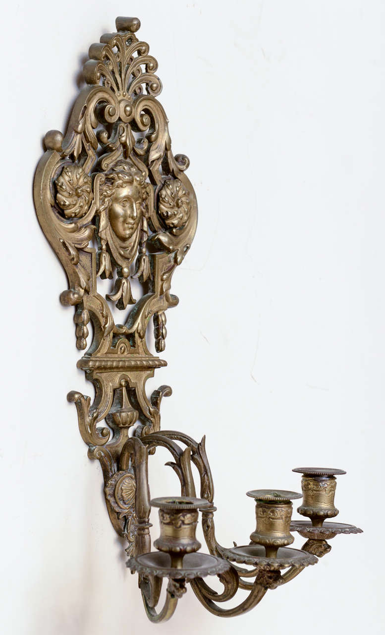 Neoclassical Pair of Bronze Classical Sconces For Sale