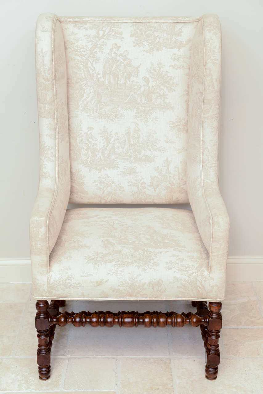Pair of 19c. French Wing Back Chairs on Bobbin Turned Legs