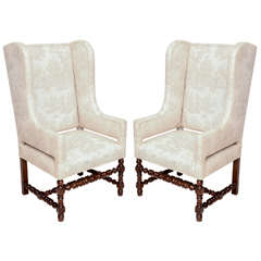 Pair of 19c. French Wing Back Chairs on Bobbin Turned Legs