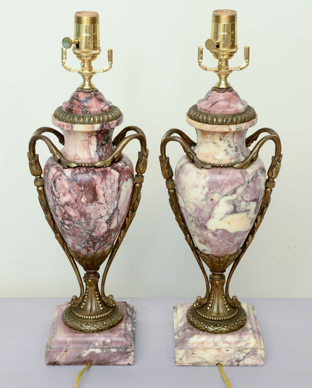 19th Century Pair of 19c. Rouge Marble Urn Lamps