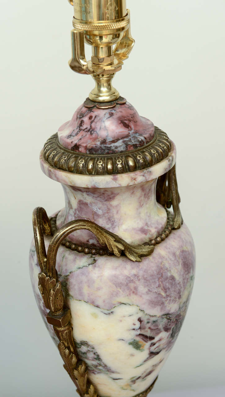 Pair of 19c. Rouge Marble Urn Lamps 1