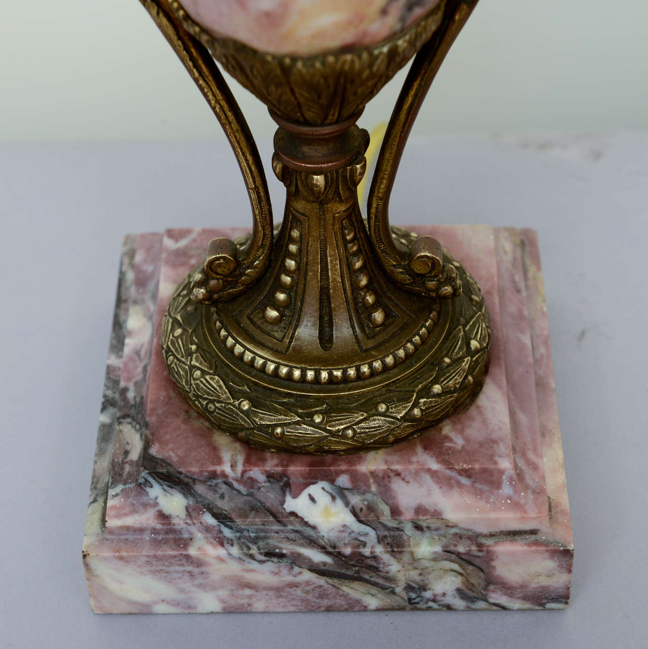 Pair of 19c. Rouge Marble Urn Lamps 2