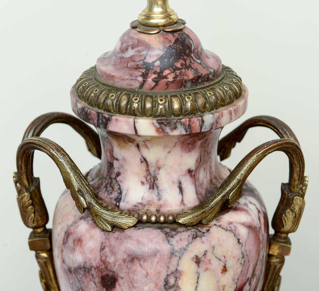 Pair of 19c. Rouge Marble Urn Lamps 3
