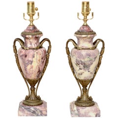 Pair of 19c. Rouge Marble Urn Lamps