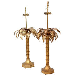 Retro Pair of Gilded Iron Warren Kessler Palm Tree Lamps
